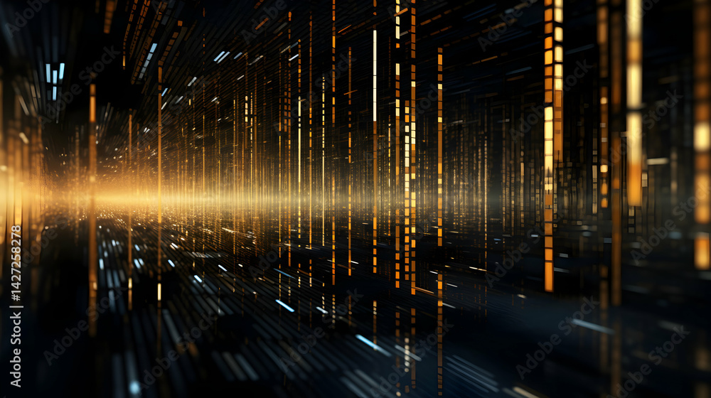Poster abstract digital space with glowing lines and geometric patterns creating depth