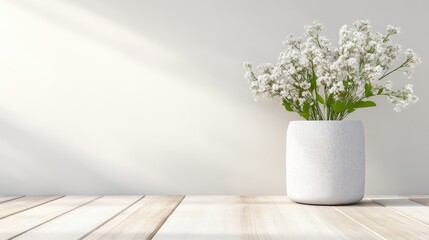 White Flowers in Pot Minimalist Decor High-resolution Soft Lighting Horizontal Still Life Peaceful Serenity Perfect for Home Decor Blogs Light Neutral Tones