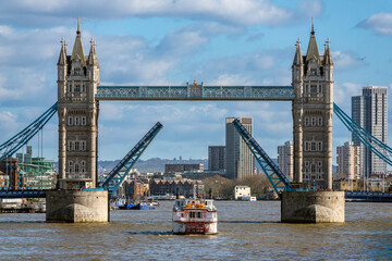 Tower Bridge Opening for a Boat on the River Thames