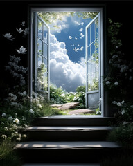 Open doorway to nature's serenity enchanted garden image outdoor eye-level escape and tranquility
