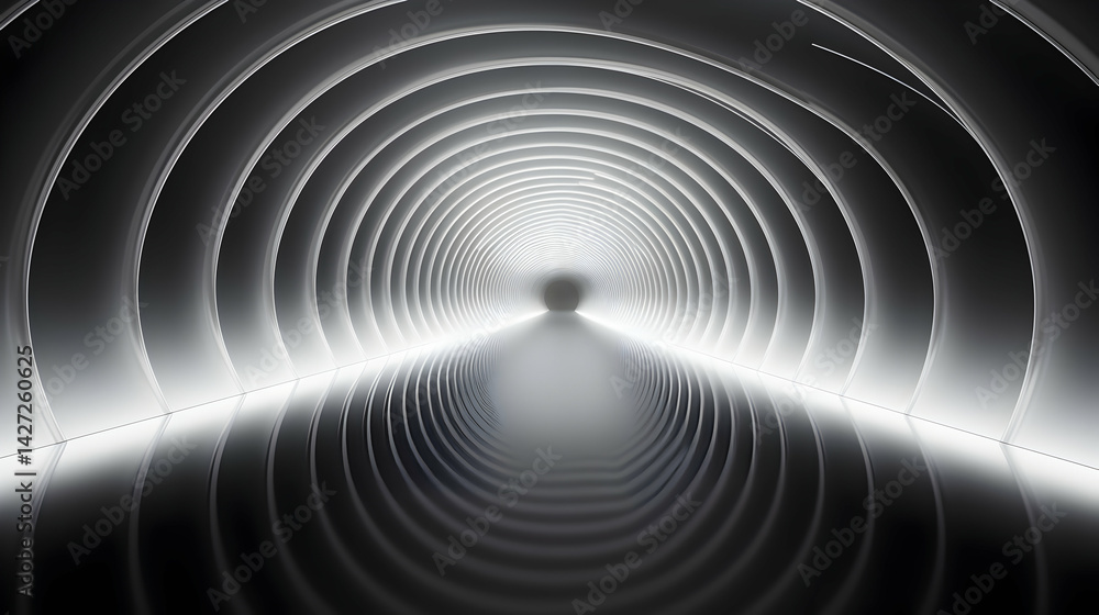 Poster symmetrical light tunnel creating illusion of depth and futuristic space