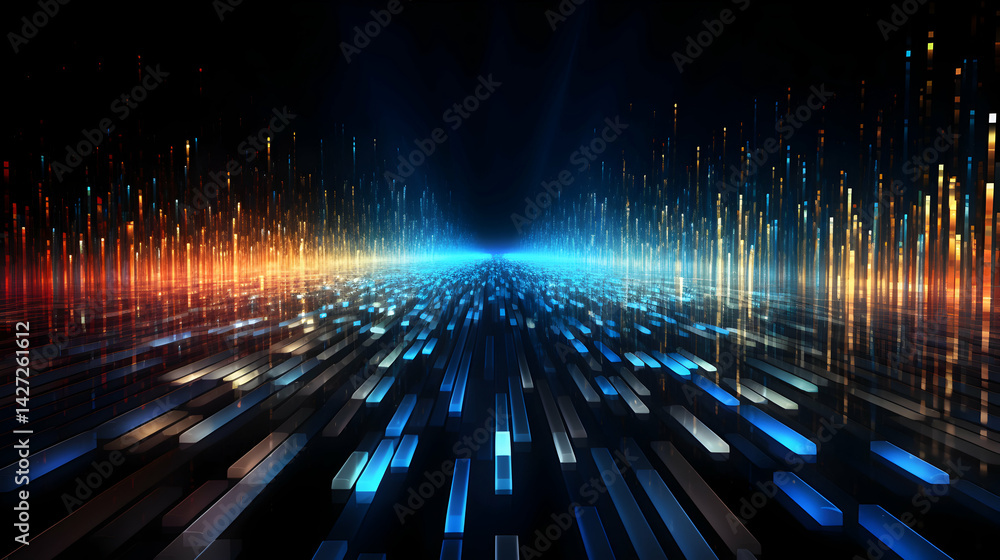 Poster dynamic stream: convergence of data pathways in illuminated abstract design