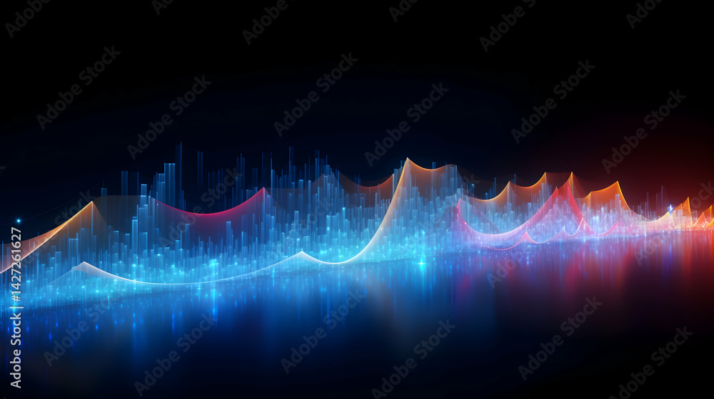 Poster abstract glowing wave visual representation on a dark futuristic background