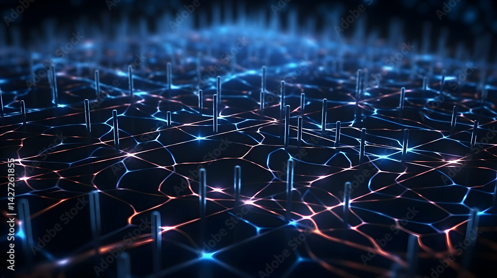 Poster intricate network of illuminated connections simulating data flow and structure