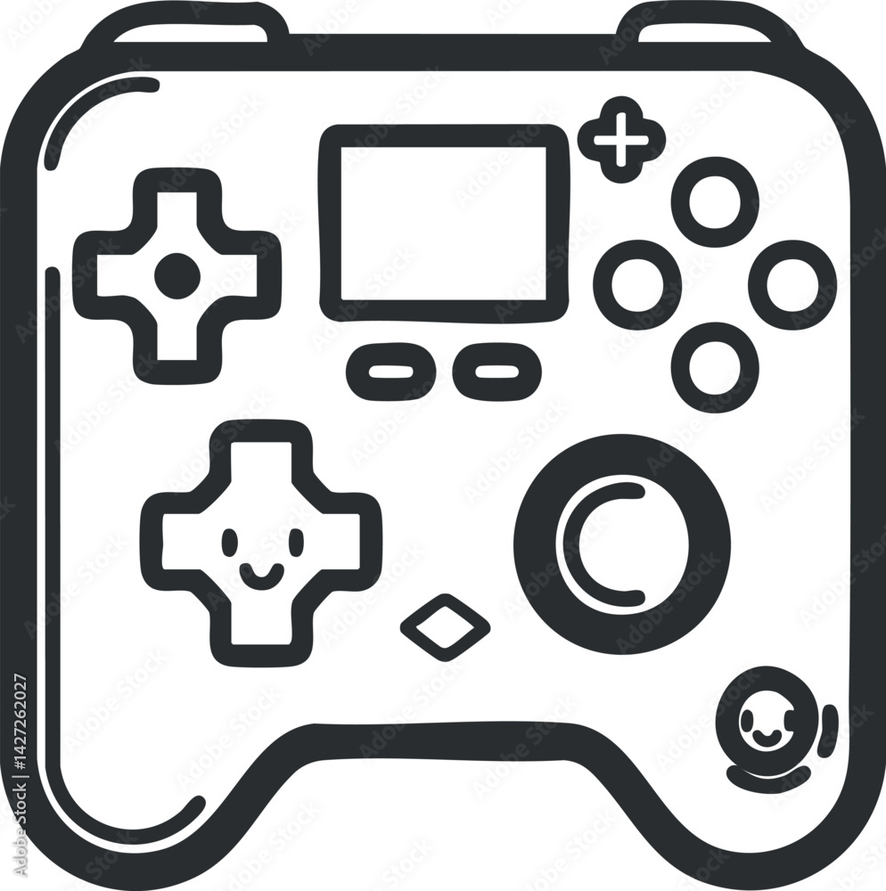 Poster a fun and playful illustration of a video game controller featuring cheerful design elements.