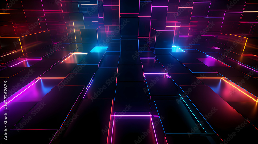 Poster neon blocks in a simulated world: exploring abstract light and shadow