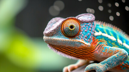 Fototapeta premium Colorful Chameleon Close-Up with Vibrant Skin and Unique Patterns