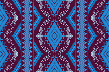 Ikat seamless pattern, doodle pattern style, textile embroidery seamless pattern. 