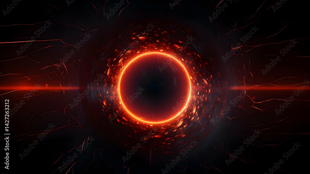 Poster Abstract fiery portal background with sparks and energy flows rendering