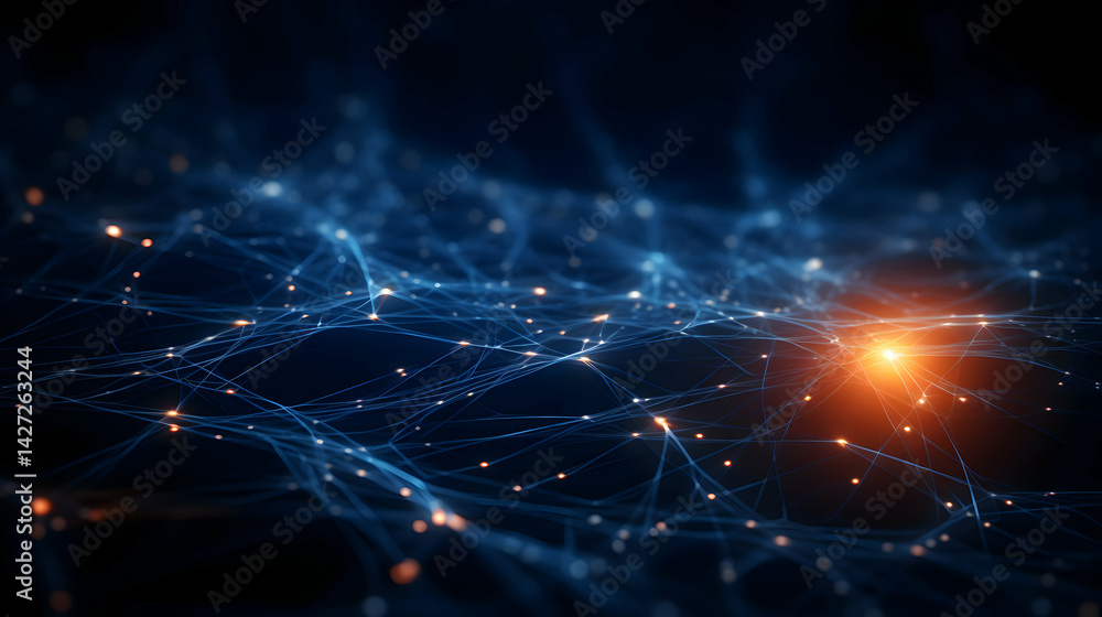 Poster abstract network connection with glowing lines representing complex data flows