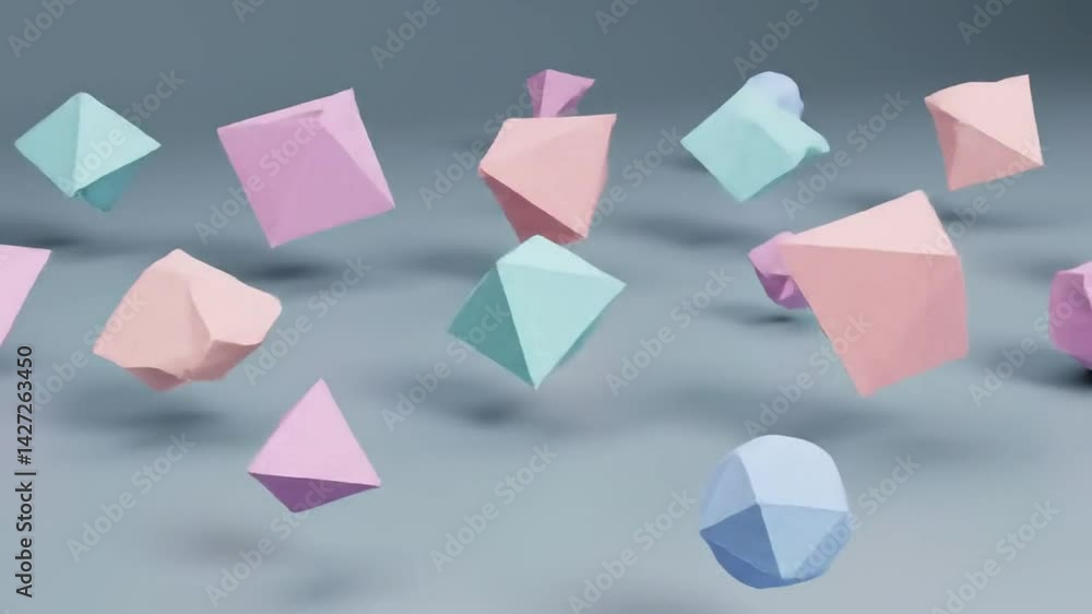 Poster abstract 3d render pastel geometric shapes floating in space: a modern minimalist design