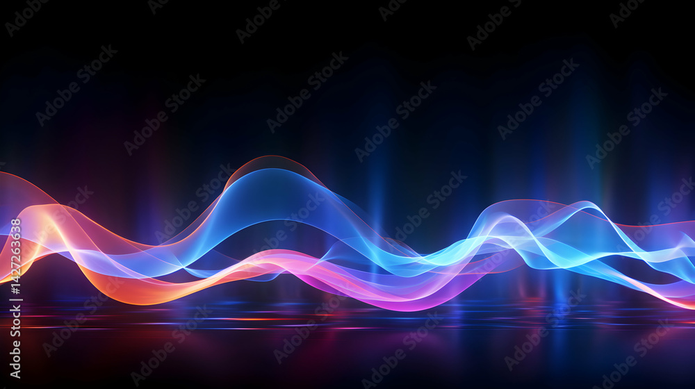 Poster vibrant luminous waves abstract background with fluid motion and colorful reflections
