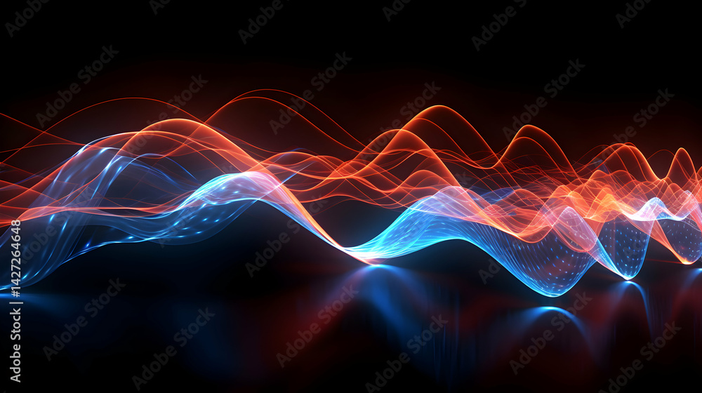 Poster dynamic interplay of digital waves, illuminating interconnected flow pattern