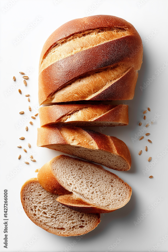 Aufkleber sliced barley bread displayed on clean white background captures attention with its texture and orga