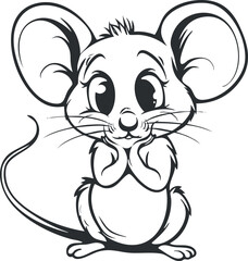 A cute cartoon mouse character with a cheerful expression and playful demeanor in line art style.