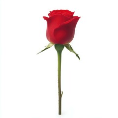 A stunning red rose stands out beautifully against a crisp white background, showcasing its vibrant petals in full bloom.