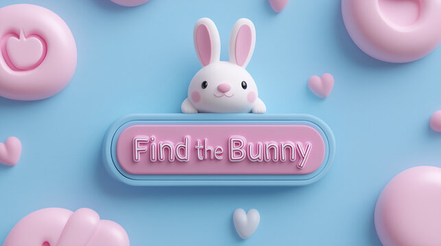 Fun 3D "Find the Bunny" Interactive Button with Rounded Pastel UI Design and Playful Animated Effect, Ultra-HD, Generated AI
