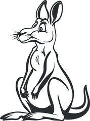 A playful cartoon illustration of a kangaroo in a sitting pose with a friendly expression.