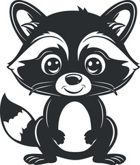 This is a cute cartoon raccoon character with a friendly smile and playful pose.