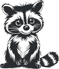 A cute cartoon raccoon illustration featuring big eyes and a playful expression.