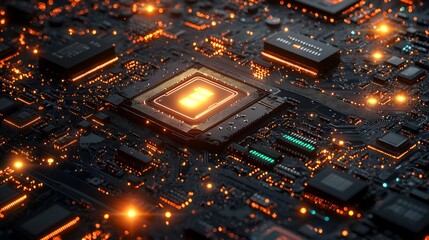 Fototapeta premium Illuminated CPU on a circuit board.