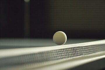 From the side, a ping pong ball flies in slow motion as the racket is at the ready, the tension can be felt before a quick hit shakes the court