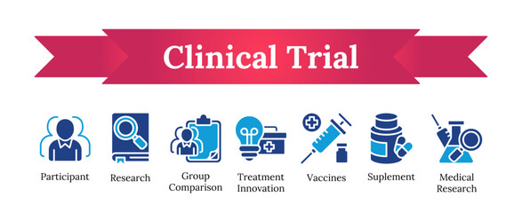 Clinical Trial - research, treatment, medicine, and vaccine icon sheet vector glyph dual tone