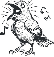A cartoon bird singing joyfully with musical notes surrounding it in a fun illustration.