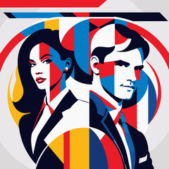 Abstract portrait of a man and woman in vibrant colors  