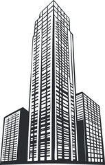 Fototapeta premium Stylized illustration of a tall skyscraper with modern architectural design and detailed windows
