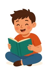Smiling boy reading a book