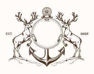 Luxury Royal deer with anchor and compass logo design inspiration. vintage logo design