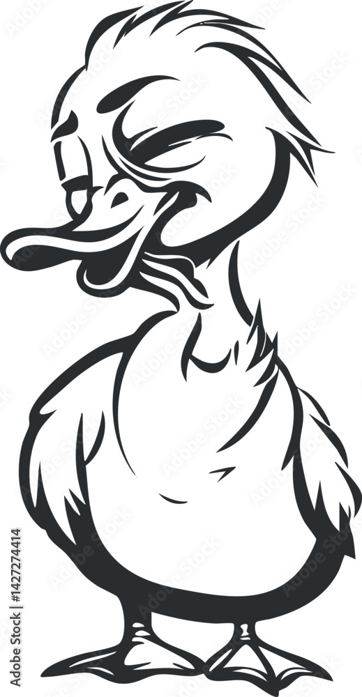 Aufkleber a whimsical cartoon duck character with a playful expression and stylized features.