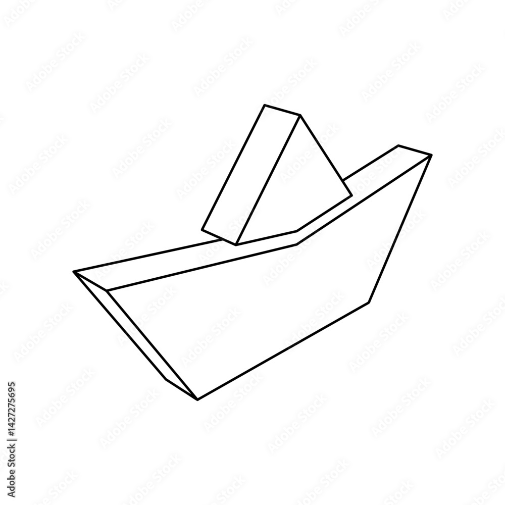 Poster the outline of a large paper boat symbol is made with black lines. 3d view of the object in perspect
