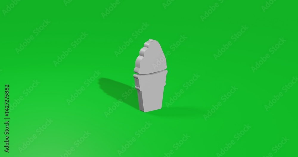 Poster isolated realistic white ice cream symbol front view with shadow. 3d illustration on green chroma ke