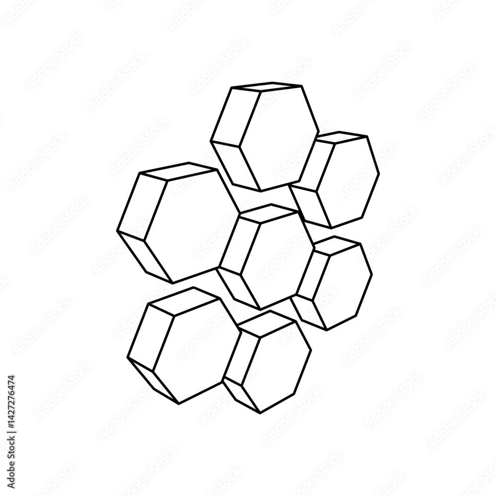 Poster the outline of a large hive symbol is made with black lines. 3d view of the object in perspective. v