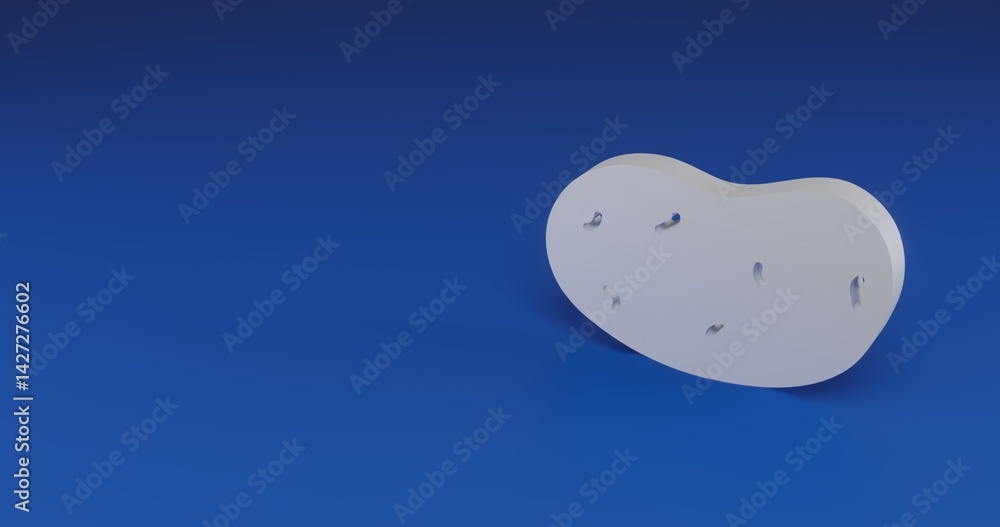 Poster isolated realistic white potatoes symbol with shadow. located on the right side of the scene. 3d ill