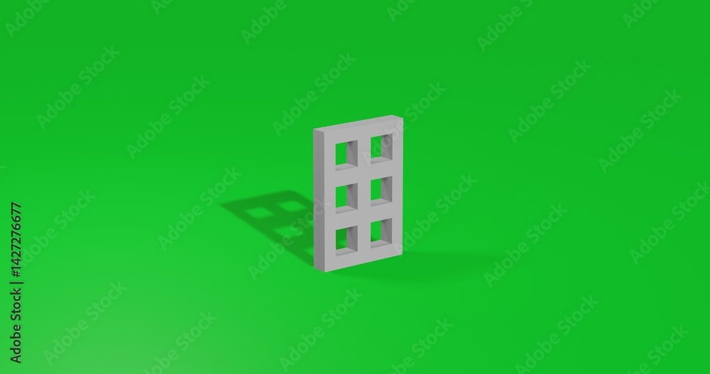 Poster isolated realistic white office building symbol front view with shadow. 3d illustration on green chr