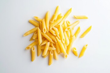 Obraz premium A pile of uncooked penne pasta on a clean white background.