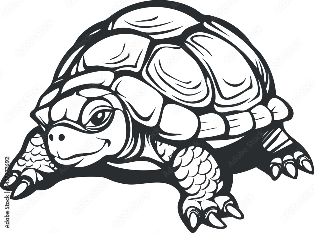 Poster a detailed illustration of a turtle featuring a playful expression and intricate shell design.