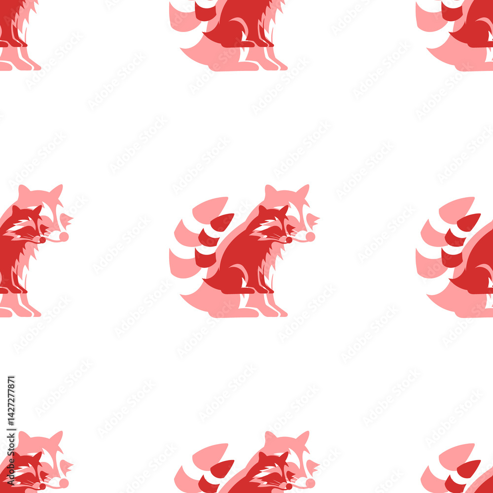 Poster seamless pattern of large isolated red raccoon symbols. the elements are evenly spaced. illustration