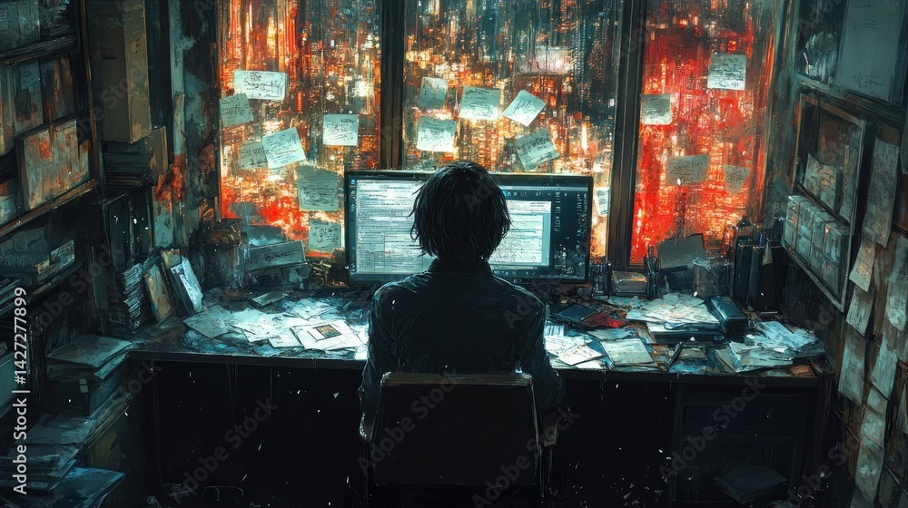 Aufkleber night city coder: a digital nomad's sanctuary