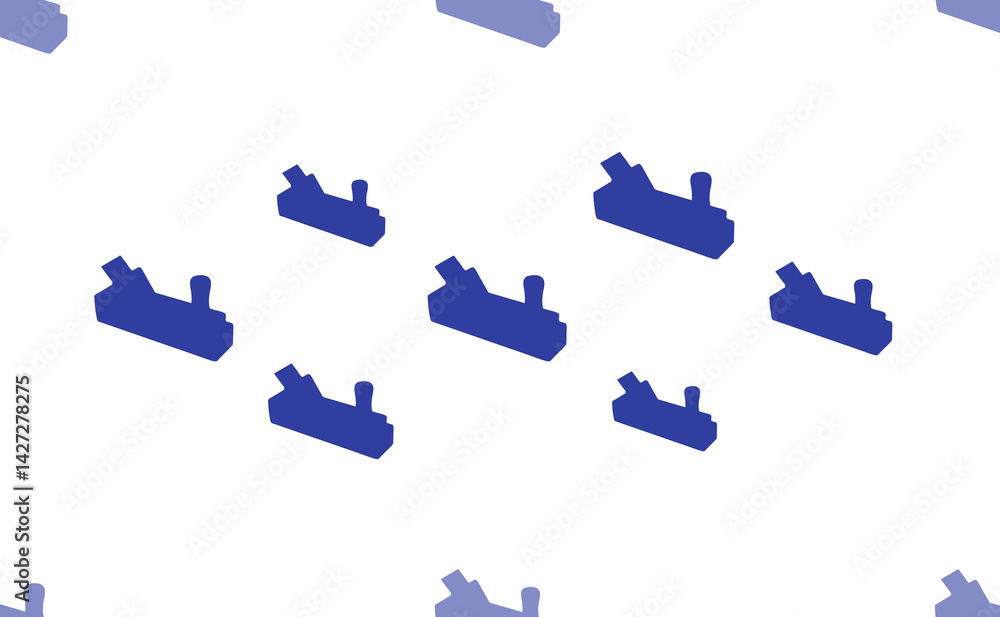 Poster seamless pattern of large isolated blue carpentry planer symbols. the pattern is divided by a line o
