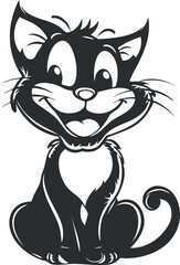 A cheerful cartoon cat with a big smile and playful expression, ideal for children's illustrations.