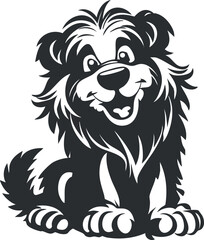 A cheerful cartoon dog with a playful expression sitting happily, showcasing its furry coat.