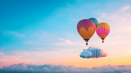 Obraz premium Pixelated Hot Air Balloons In Sunset Sky