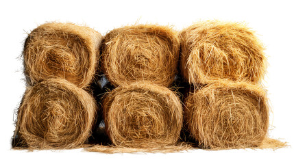 Rustic Hay Bales Stacked Farm Harvest, Countryside Texture Background.