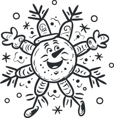 A cheerful cartoon snowman with a big smile and festive elements celebrating winter.