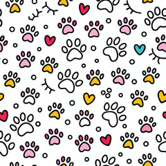Cute Paw Print and Heart Pattern