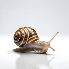 3D raw image of a snail in motion, isolated white background